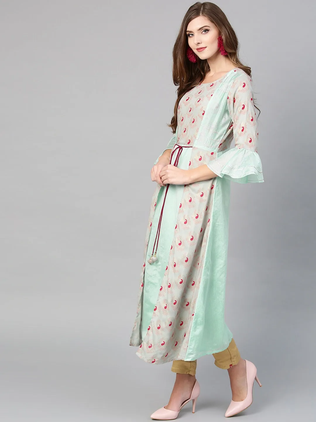 Women Blue & Grey A-Line Kurta