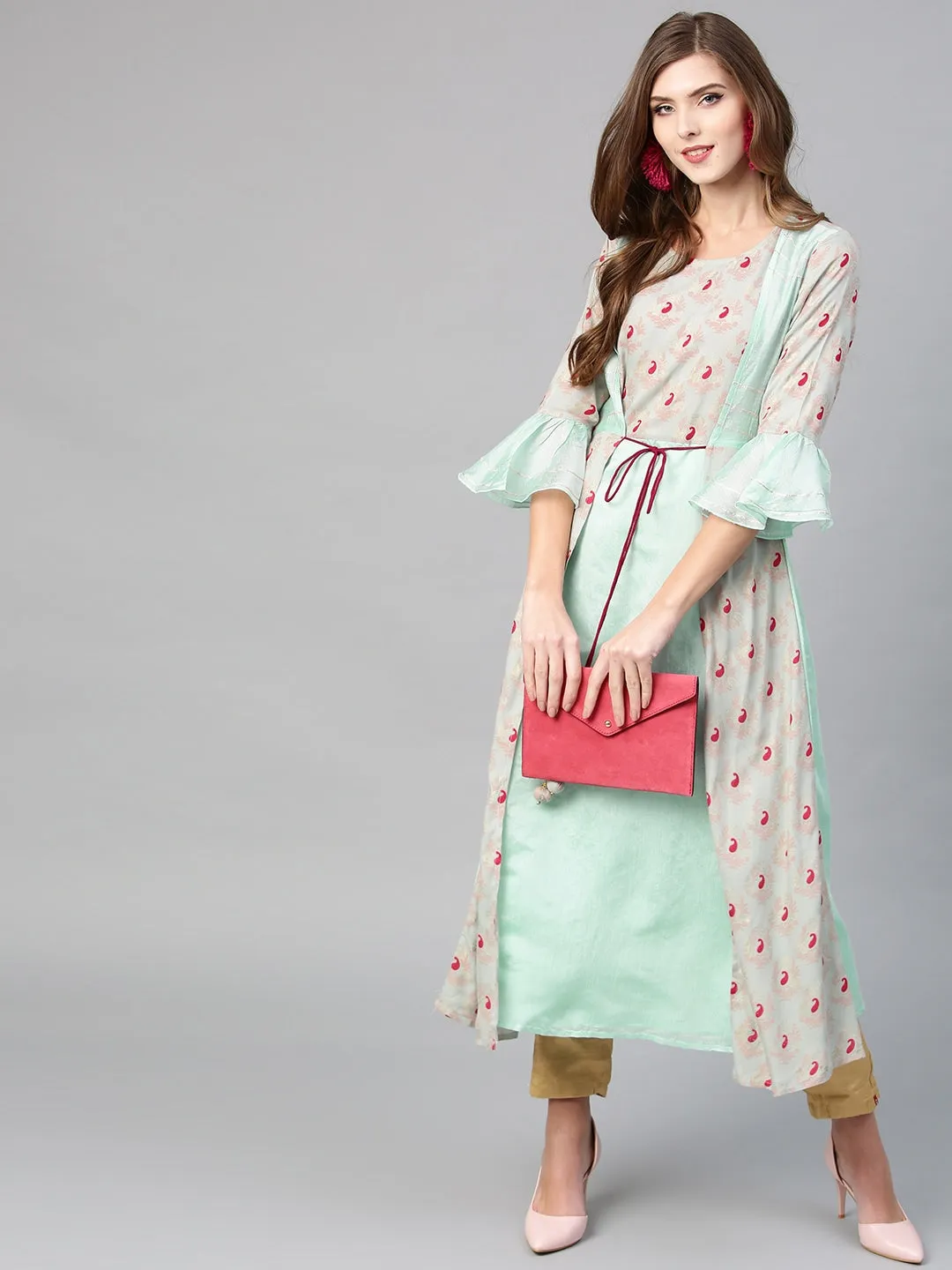 Women Blue & Grey A-Line Kurta