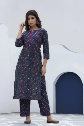 Women Blue Printed Kurta Set