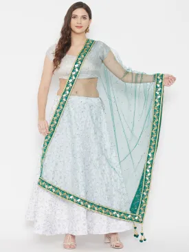 Women Bottle Green Gotta Patti Net Dupatta