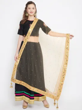 Women Golden Embellished Net Dupatta