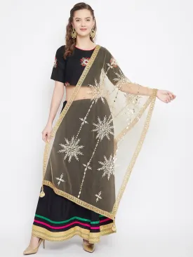 Women Golden Star Embellished Net Dupatta