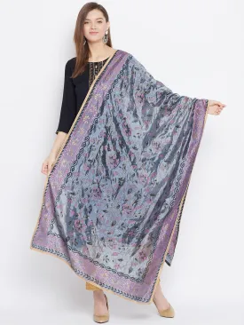 Women Grey Printed Silk Dupatta