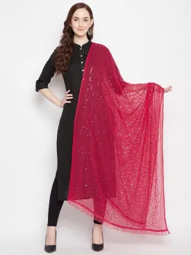 Women Magenta Embellished Chiffon Dupatta