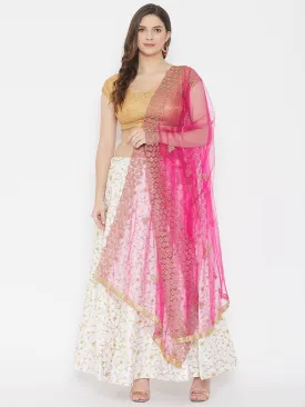 Women Magenta Embroidered Net Dupatta With Sequinned