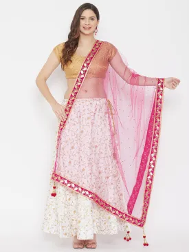 Women Magenta Gotta Patti Net Dupatta