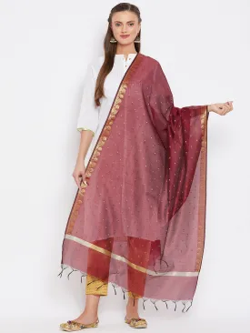 Women Maroon & Gold Coloured Woven Design Dupatta