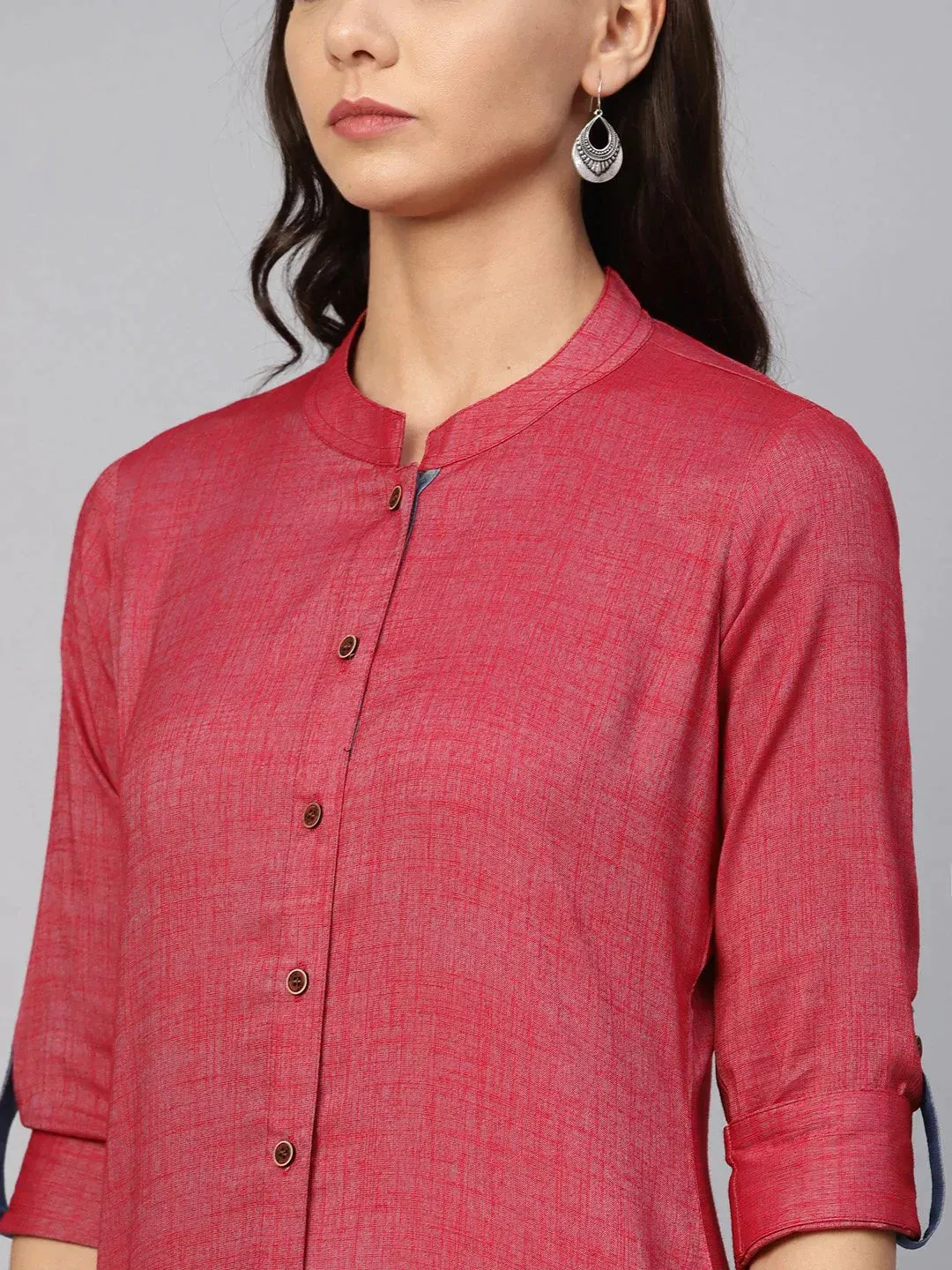 Women Maroon Woven Design Straight Rayon Kurta With Trousers