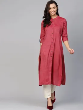 Women Maroon Woven Design Straight Rayon Kurta With Trousers