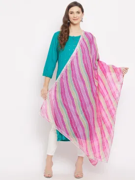 Women Multicoloured Leheriya Tie-Dye Kota Doria Cotton Dupatta 4