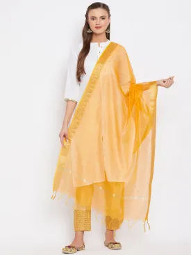 Women Mustard & Gold Coloured Woven Design Dupatta