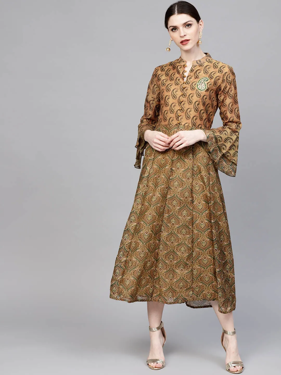 Women Mustard Brown Printed Kurta