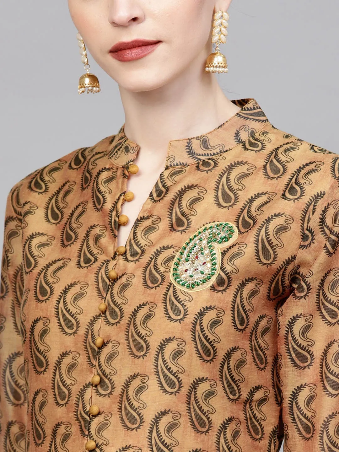 Women Mustard Brown Printed Kurta