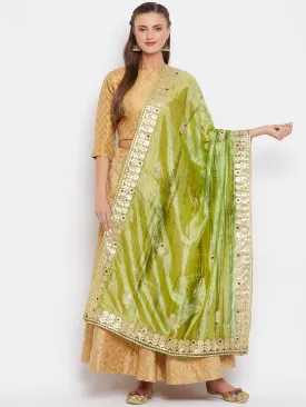 Women Parrot Green Tie & Dye Gotta Patti Dupatta