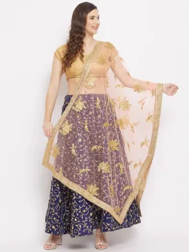 Women Peach Embroidered Net Dupatta