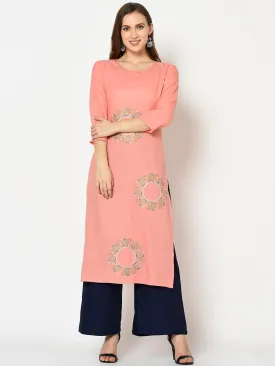 Women Peach Straight Kurta