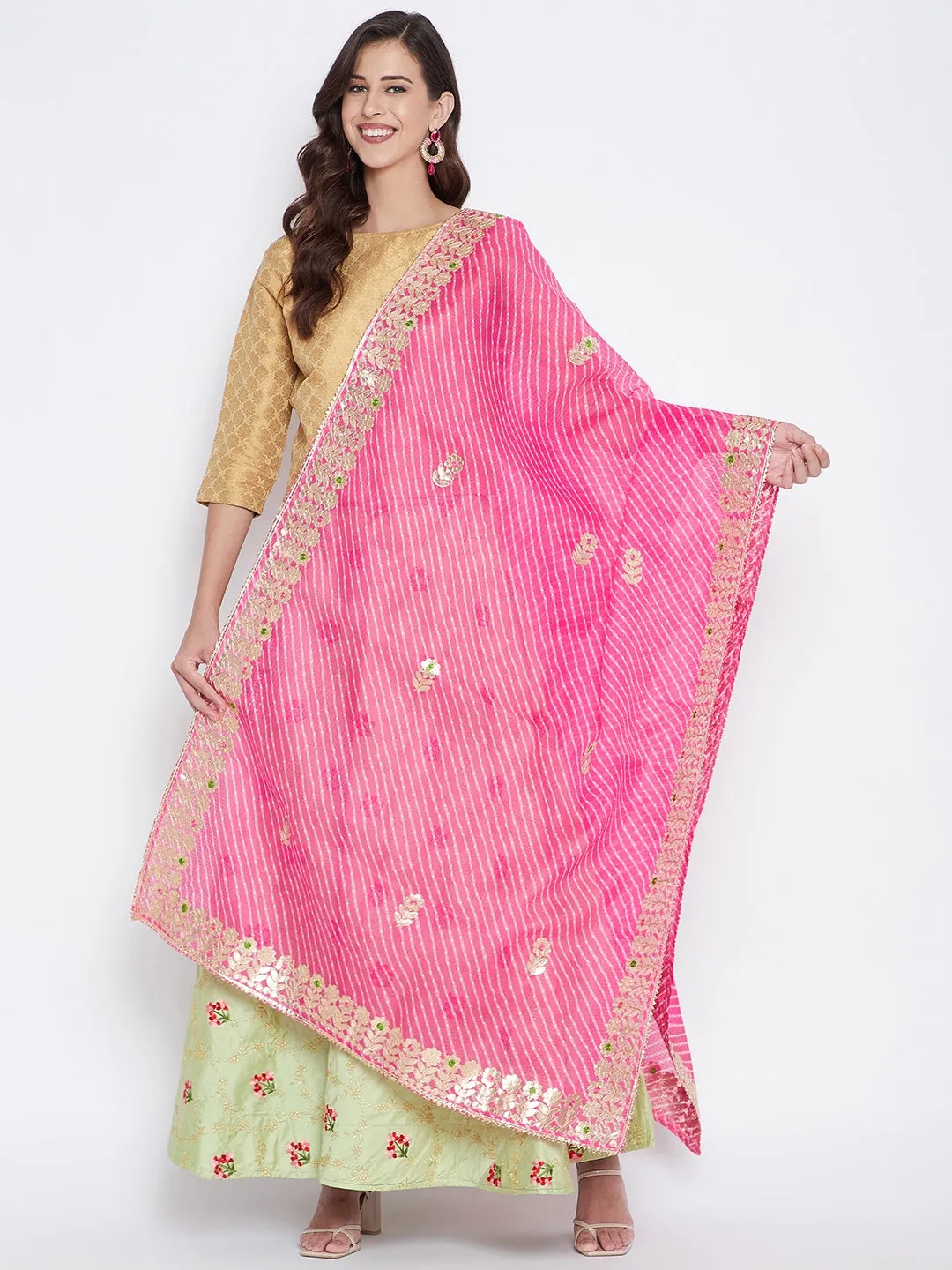 Women Pink Bandhej Dyed Dupatta