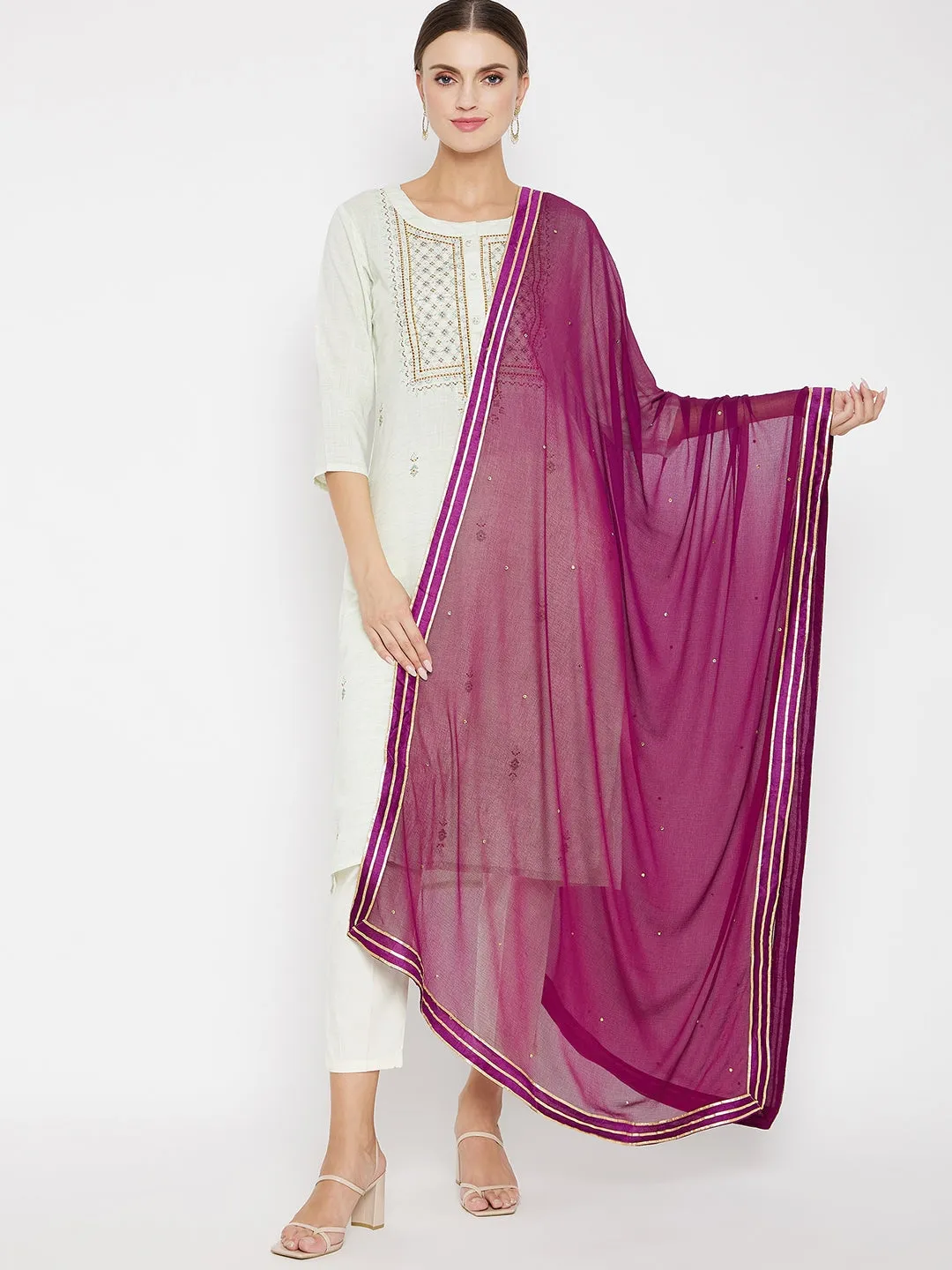 Women Purple Chiffon Solid Dupatta