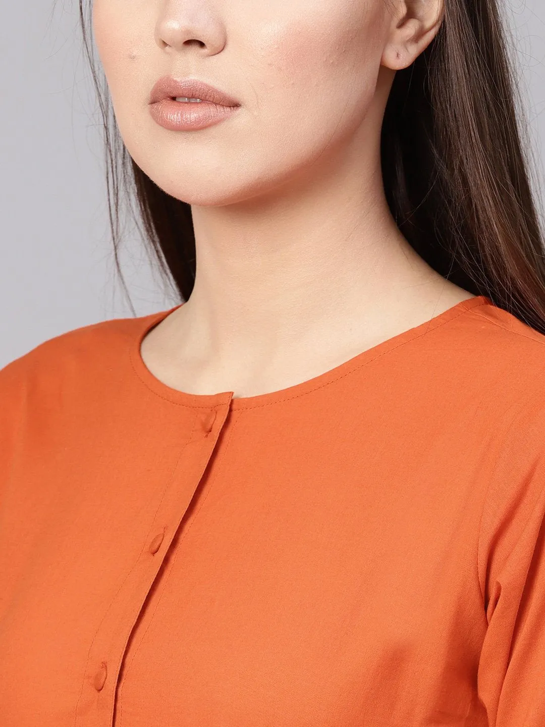 Women Rust Orange Solid A-Line Dress