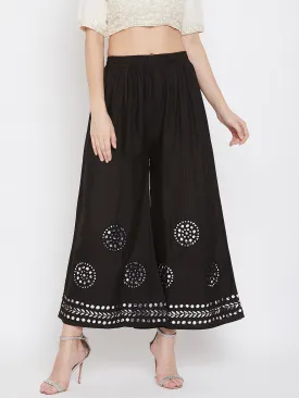 Women'S Black Mirror Work Rayon Sharara