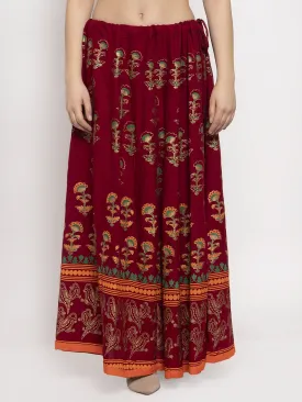 Women'S Maroon Printed Rayon Skirt