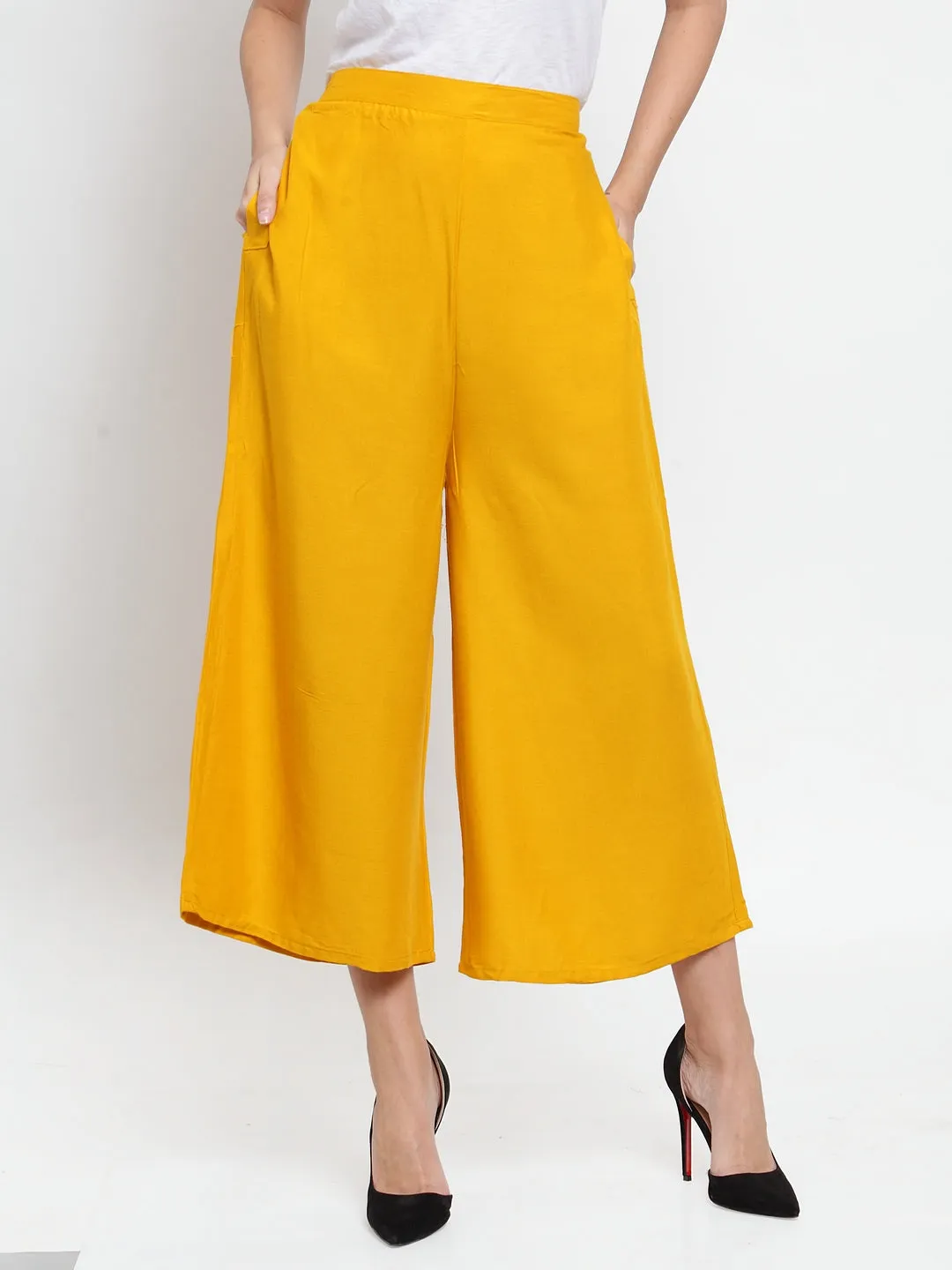 Women'S Mustard Solid Rayon Culottes