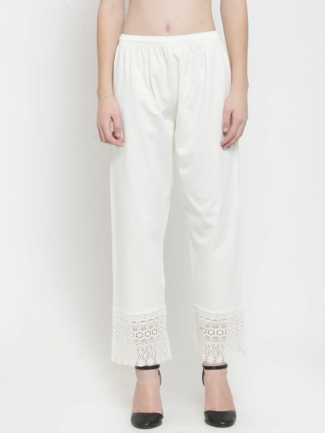 Women'S Off-White Viscose Lace Palazzo