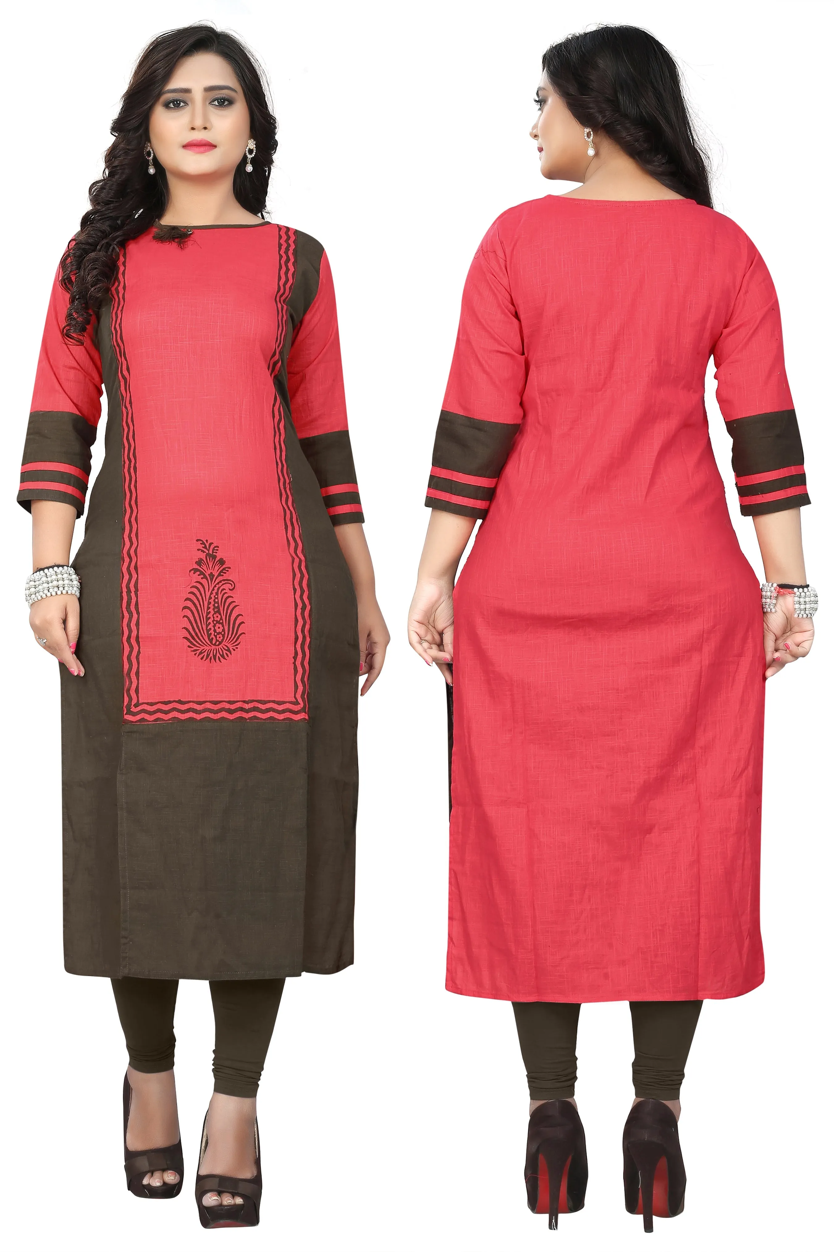 Women'S Pink Color Cotton Straight Kurta  (1Pc)