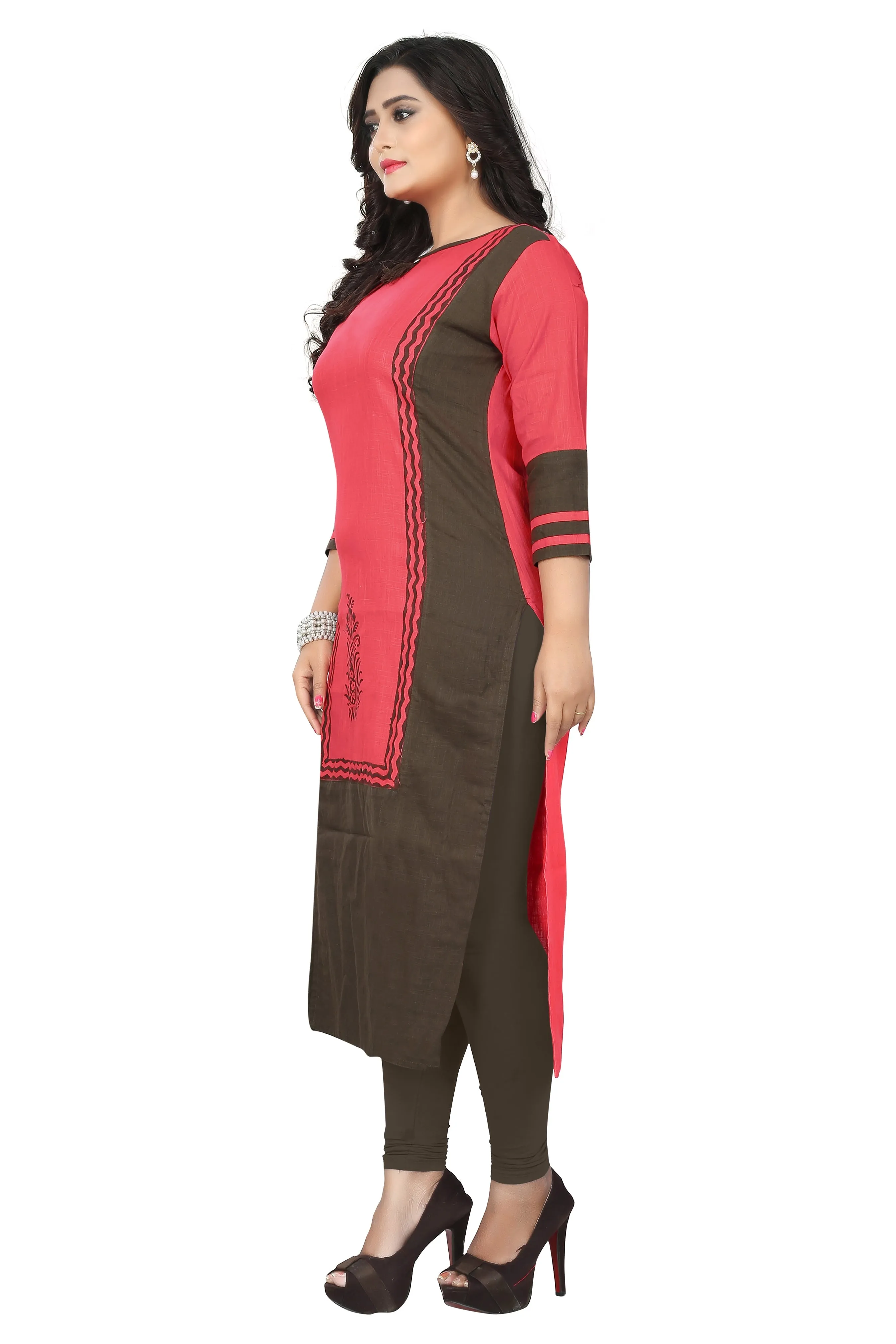 Women'S Pink Color Cotton Straight Kurta  (1Pc)